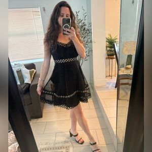 Maje Black Lace Eyelet Fit & Flare Dress